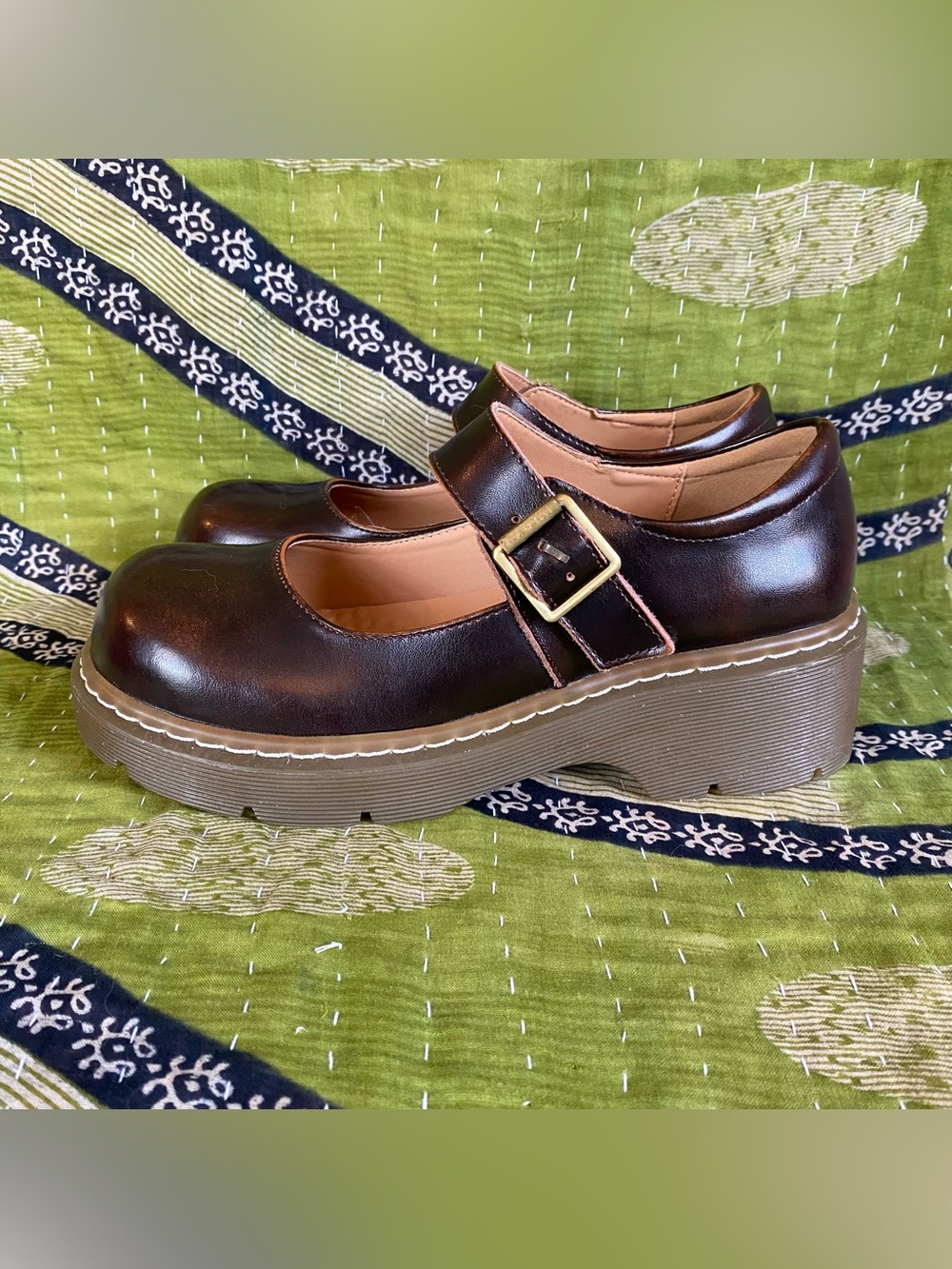 Meizudongli Brown Leather Mary Jane Chunky Platform Shoes 8/8.5 Y2K Revival - Picture 6 of 15
